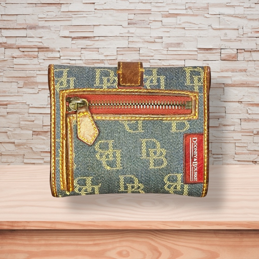 Vintage Dooney & Bourke Navy Blue Monogram Denim/Leather Billfold Wallet - Picture 2 of 5